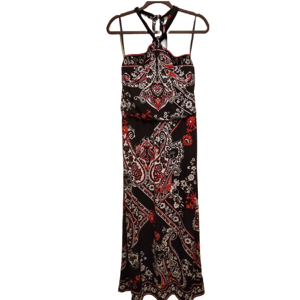 White House Black Market Black White Red Halter Maxi Dress Size Extra Small